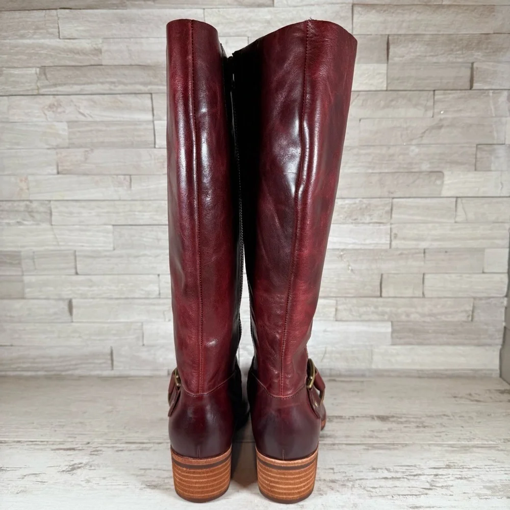 Kork-Ease Women's Carli Knee High Burnished Leather Riding Boot 6.5M Burgundy